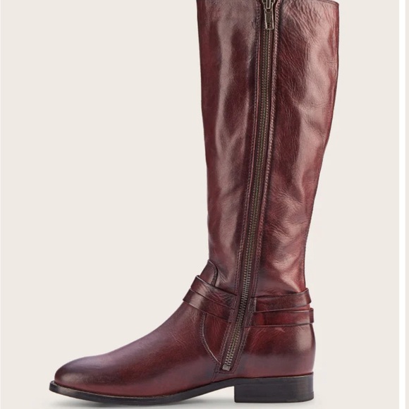 NIB Frye Melissa Belted Tall Riding boots in Merlot color, size 9. - Picture 3 of 9